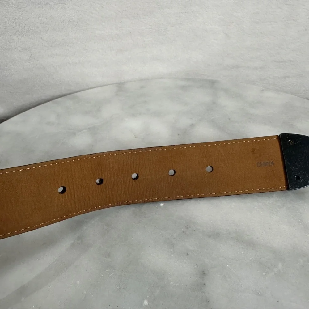 Justin‎ Rhinestone western belt dark brown leather suede silver cowgirl